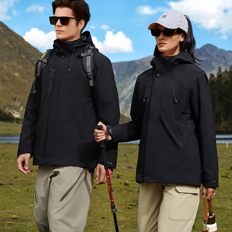 New Three-In-One Jacket for Men and Women, Plus Velvet, Warm Outdoor Hooded Windproof and Waterproof Jacket, Mountaineering Jacket