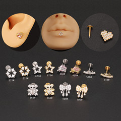 New cross-border supply European and American fashion geometric stainless steel rod piercing lip nail micro-inlaid zircon bear lip ornament for women