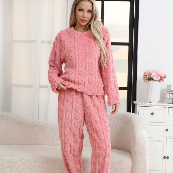 Cross-Border 2025 New Women's Flannel Loungewear Pajamas Simple Casual Solid Color Ribbed Set