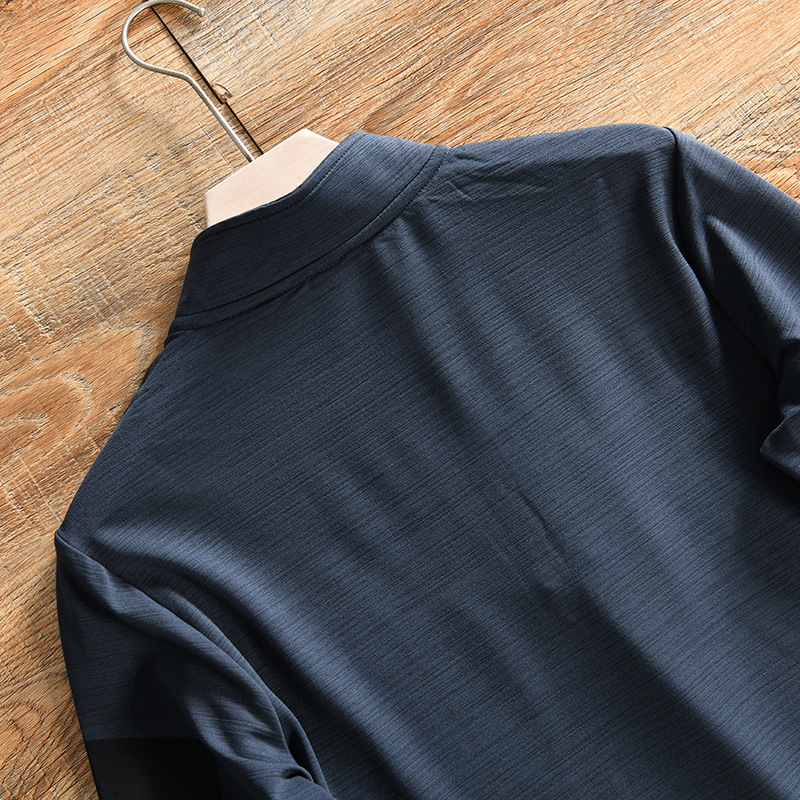 Men's Clothing outdoor half zipper breathable elastic brushed quick drying stand collar long sleeved T shirt bottoming shirt_voghion.com