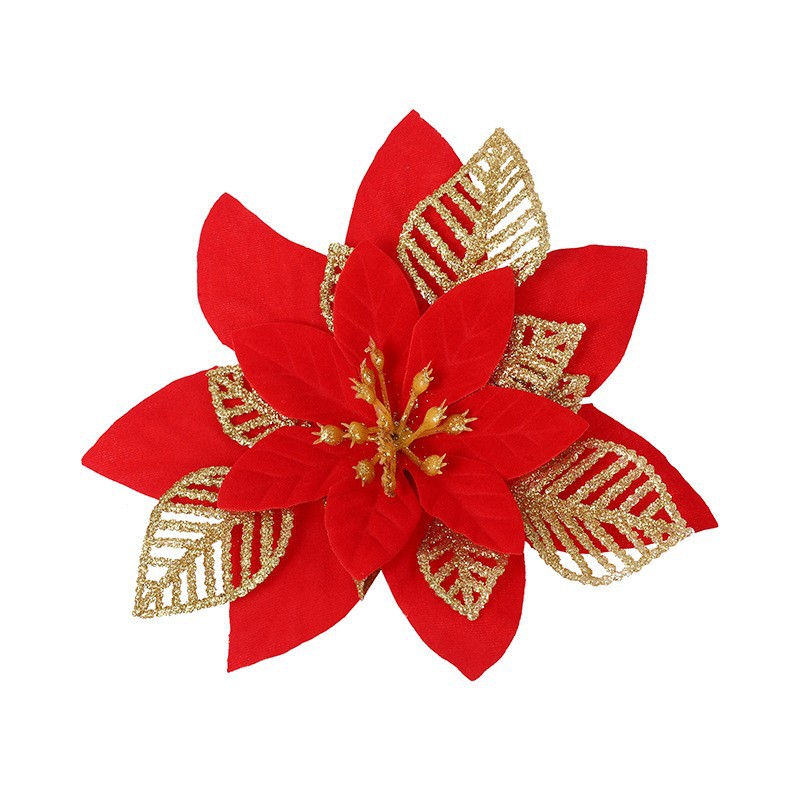 Adornos de Navidad oro rosa flor árbol de Navidad accesorios 15cm oro y plata rojo hueco Navidad flor fábrica en stock venta al por mayor
