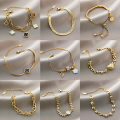 艾敏は色を落とさないで越境してよく売れています。チタン鋼のブレスレットの女性の五葉の草はダイヤモンドのins風の個性の18kの真空の電気めっきを入れます。