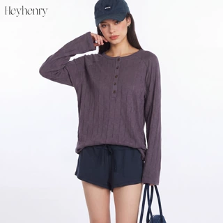 HeyHenry 老钱风圆领长袖T恤女春秋款亨利美式肌理感内搭休闲上衣