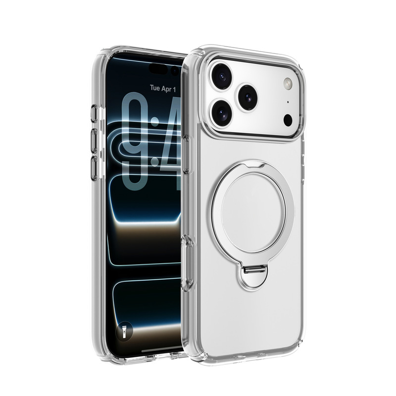 Defender Magnetic Cx Apple iPhone 17 Pro Max Tail Pivot Rotating Stand Transparent Glitter Phone Case