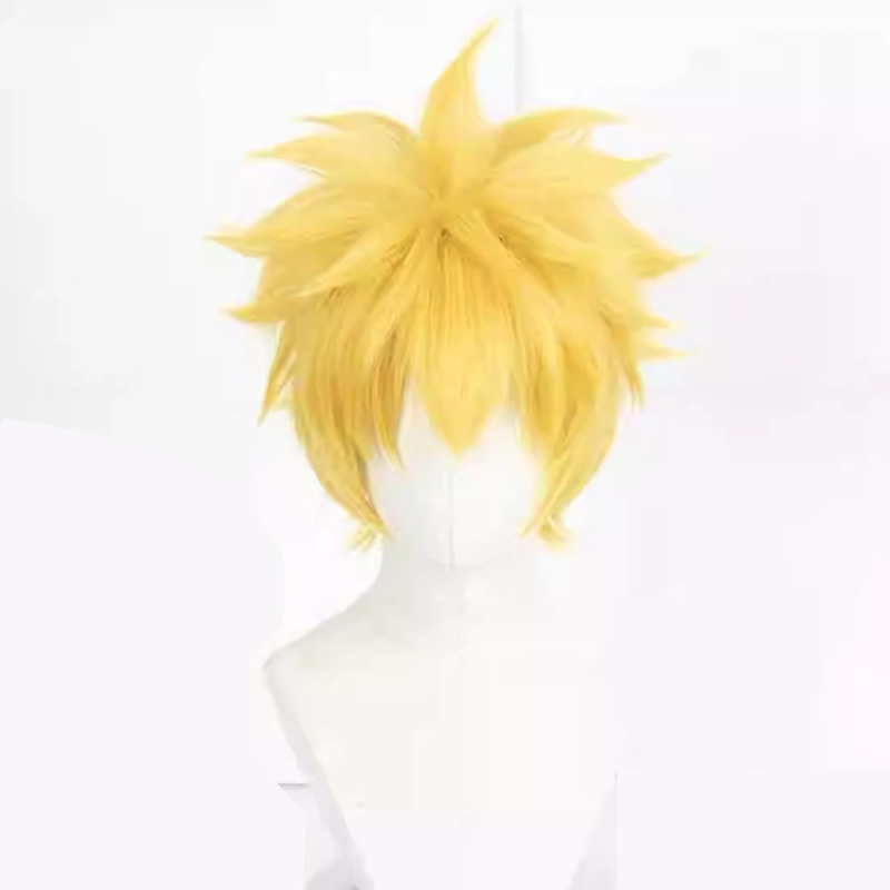 Naruto Uzumaki Naruto Cos Wig Yellow Reverse Men's Short Hair Afro Cosplay Fake Hair Hood