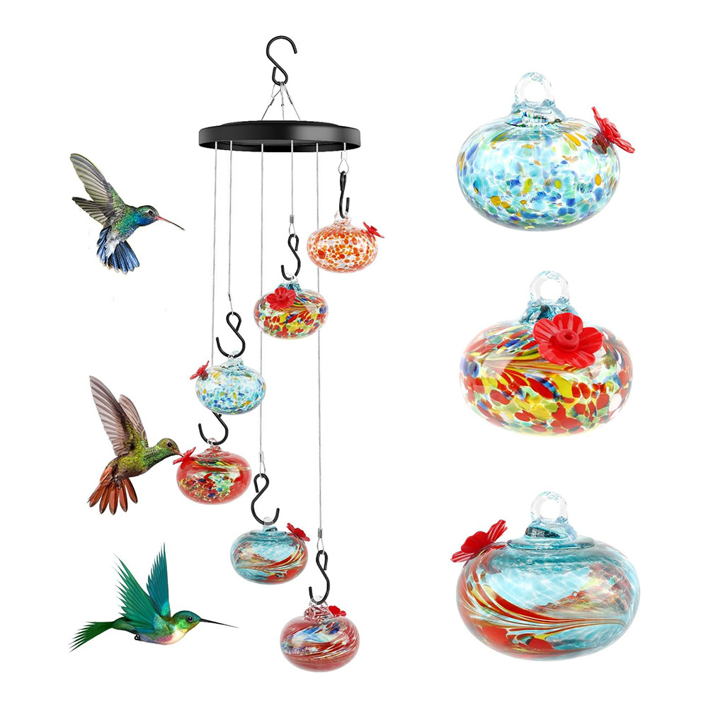 Comedero Colgante para Colibríes — Alimentador Exterior con Decoración de Campana de Viento