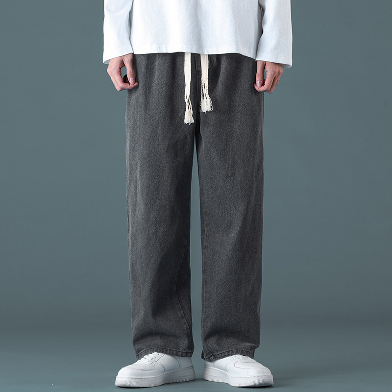 2024 New Summer Loose Straight Leg Jeans Men's American Casual Wide Leg Pants Spring and Autumn Vintage Washed Pants