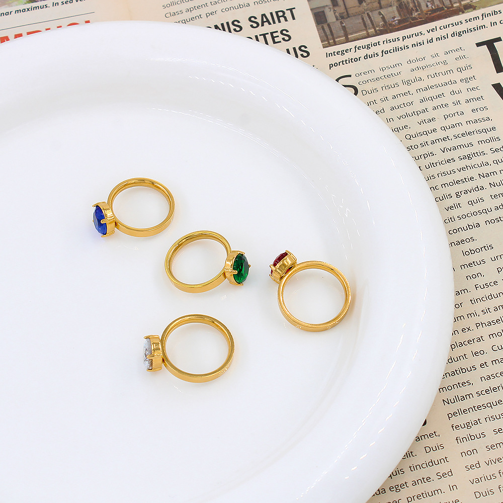 Plating Design Fashion Oval Titanium Steel Plating Zircon Rings
