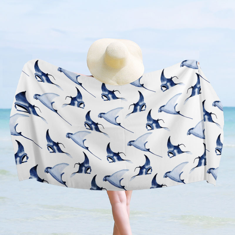 Toallas de baño de secado rápido transfronterizas, toallas de playa, toallas de capa portátiles y portátiles, toallas de baño impresas y absorbentes, personalización térmica al por mayor