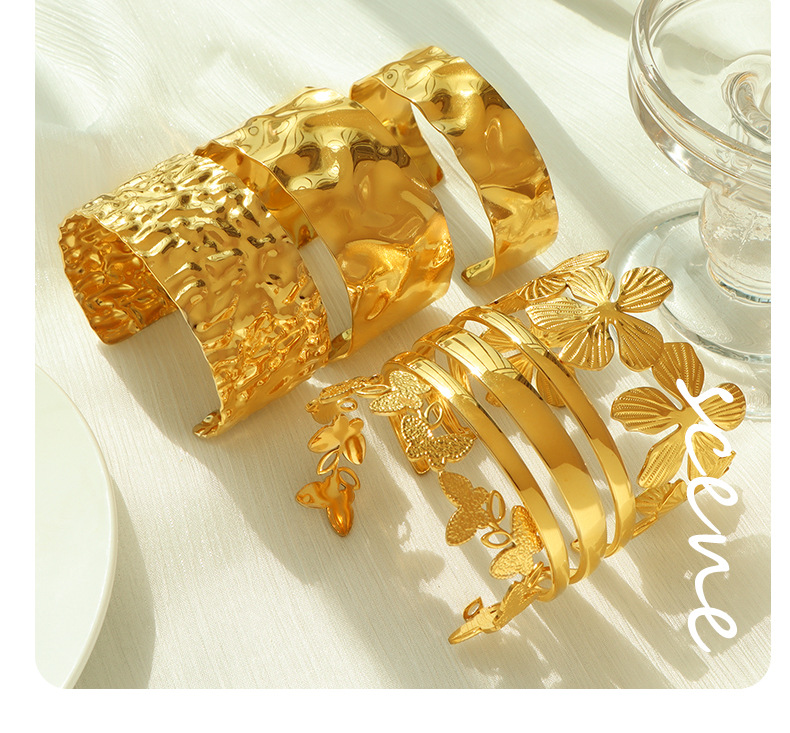 Bangle Classification 1 Piece Quantity PVD Coated Real Gold Plated Flower Titanium Steel Retro Exaggerated Waterproof Non Tarnish Bangle