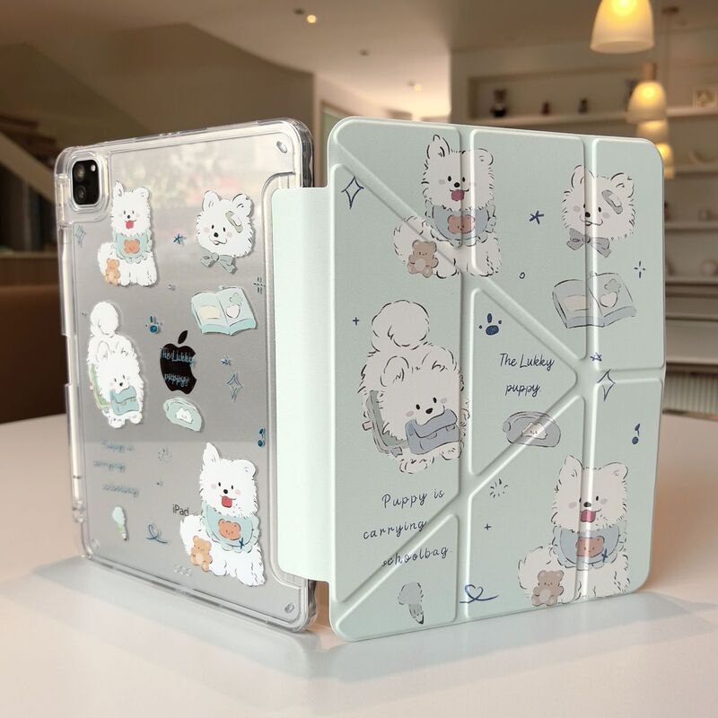 Y-Fold Samoyed Puppy iPad Pro 11inch Air6 Protective Case Mini7 Tablet 10/9/8 Generation A16 Protective Cover