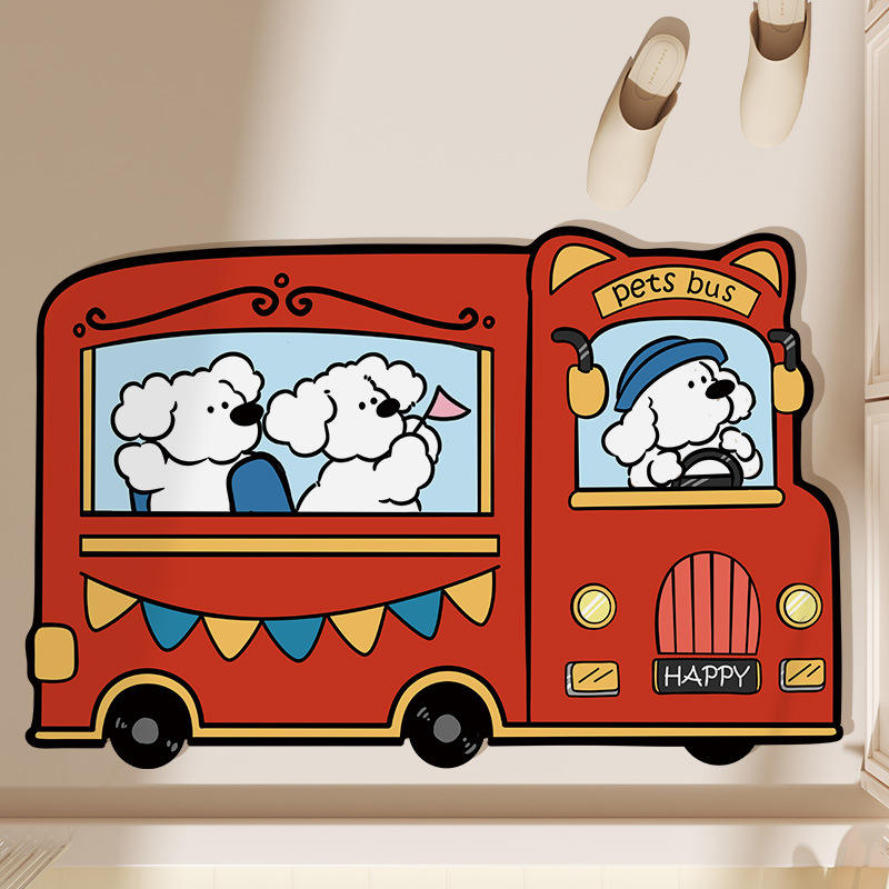 Cute cartoon animal bus diatom mud absorbent floor mat non-slip wear-resistant floor mat bathroom toilet floor mat wholesale