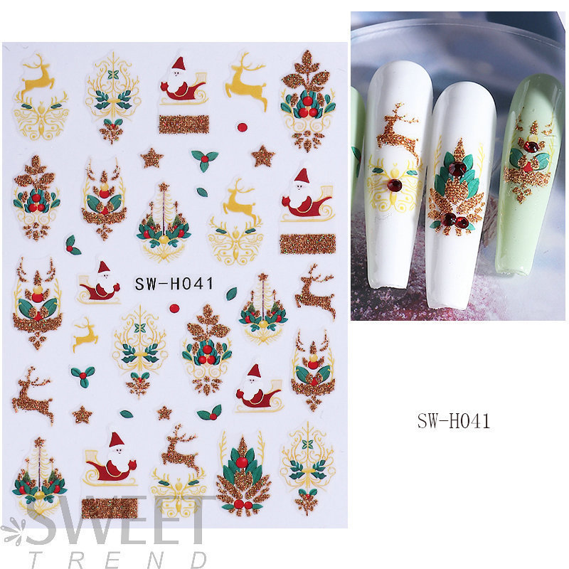 跨境圣诞节美甲贴纸 新年带闪粉牛灯球烟花时钟2026新年美甲贴片|undefined