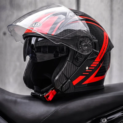 Motosiklet kaskı (dəbilqə), half helmet for scooters and motorcycles - red-lightning-l58-59-head-circumference