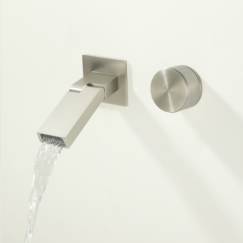 Tengbang Bathroom Concealed Universal Splash-Proof Basin Faucet Hot and Cold Water In-Wall Full Copper Minimalist Brushed Silver