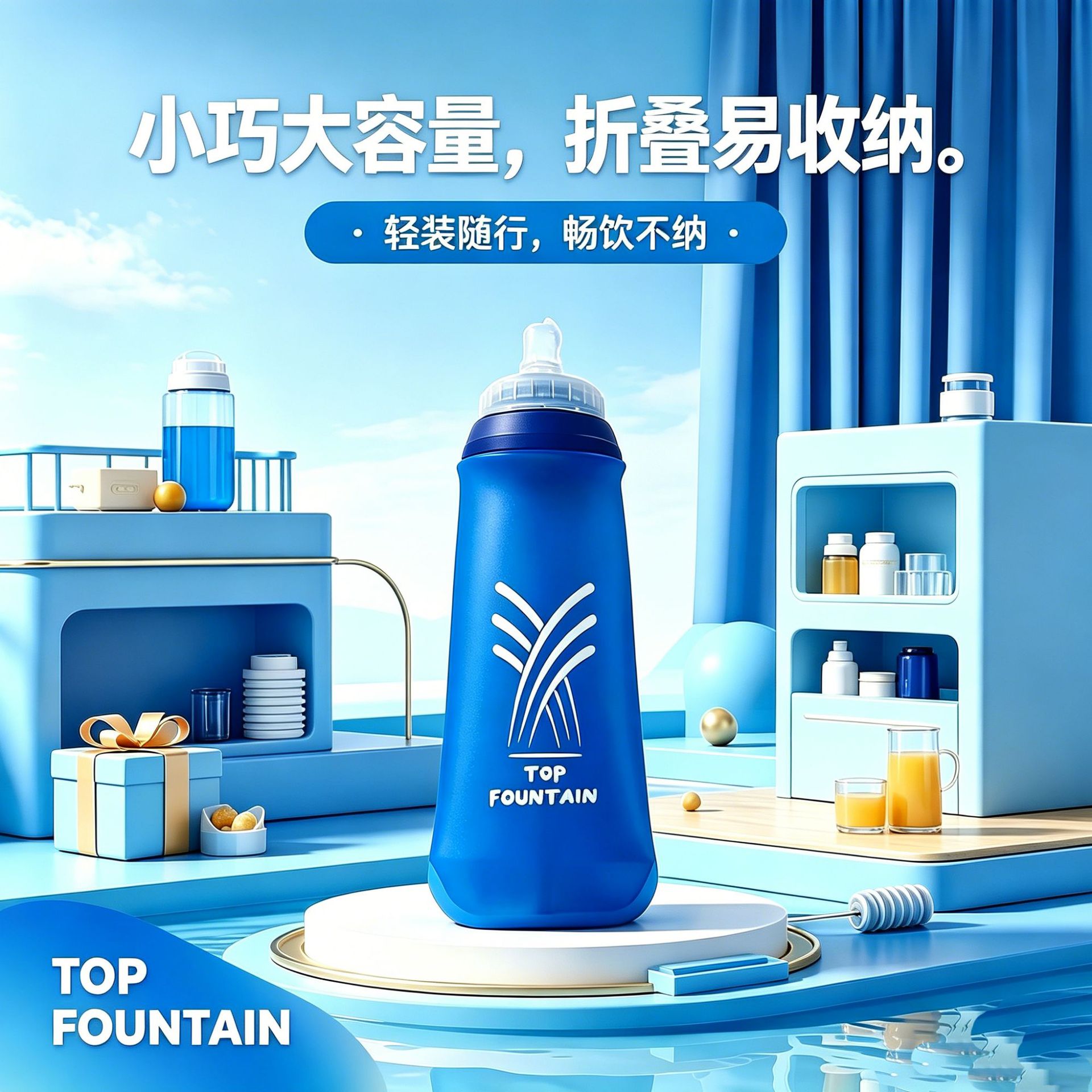 永泉TPU可折叠户外大口径杯骑行运动便捷式食品级软水瓶