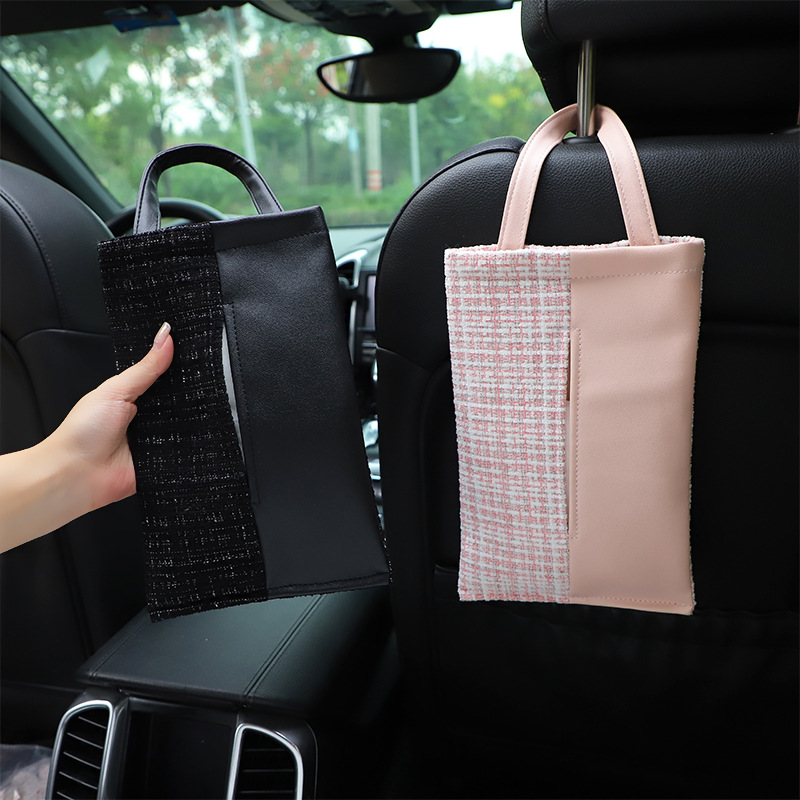 Car Tissue Box Light Luxury Fragrance Seat Back-Mounted Tissue Bag Fashion Goddess Car Tissue Storage Box
