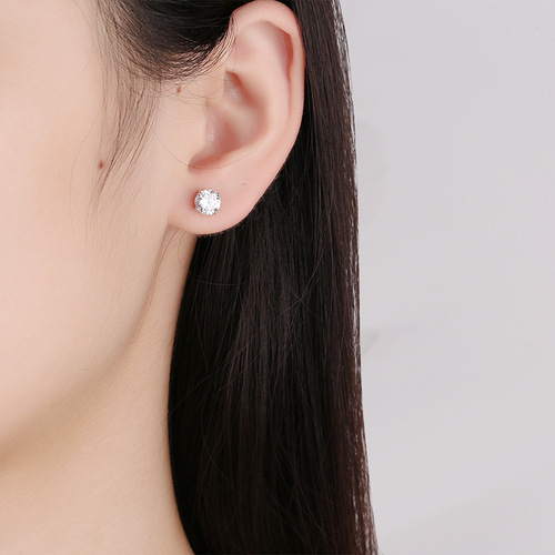 New concept s925 sterling silver dazzling four-claw single diamond earrings for women simple fashion small ins style zircon earrings