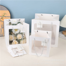 正方形礼品袋情人节礼品袋节日礼物袋透明橱窗鲜花包装袋伴手礼袋