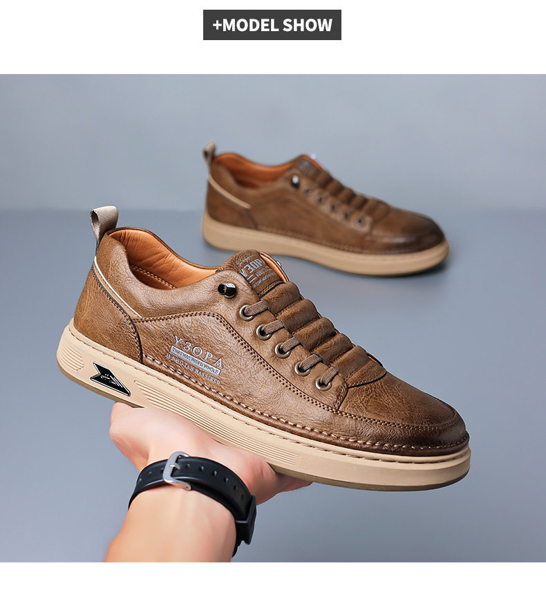 Giày da nam sneaker cổ thấp đế bằng, da bò thật phối chỉ khâu, phong cách Hàn Quốc thanh lịch — PZ7773 màu be, PZ7773 màu nâu, PZ7773 màu trắng, PZ7773 màu đen chi tiết 12