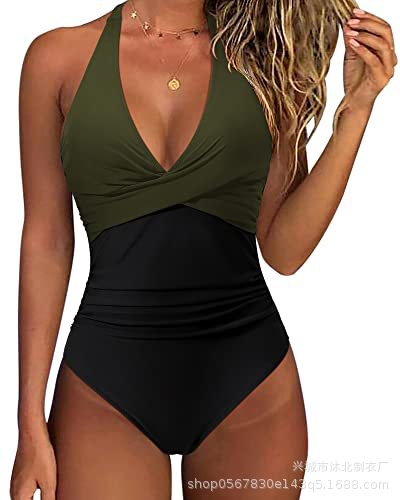 2024 Amazon Sexy traje de baño de una pieza de contracción del vientre de las mujeres Halter push up traje de baño