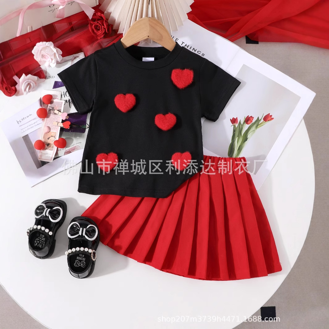 summer children's comfortable cute red black T-shirt