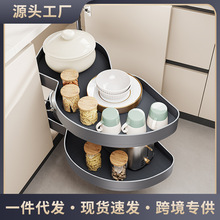 转角飞碟拉篮厨房橱柜拐角柜双层碗篮内置物架锅架篮小怪物收纳篮