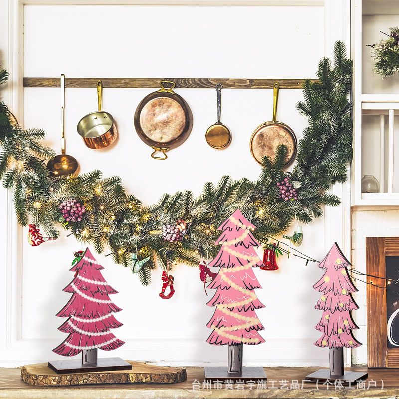人気の木製クリスマスギフトピンククリスマスツリーオーナメント木製カントリーホームセンターデスクトップオーナメント|undefined