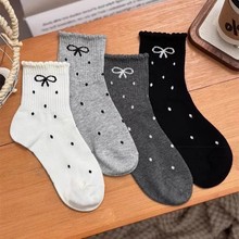 波点花边蝴蝶结秋冬新款堆堆袜学生ins潮长筒袜日系网红中筒女袜