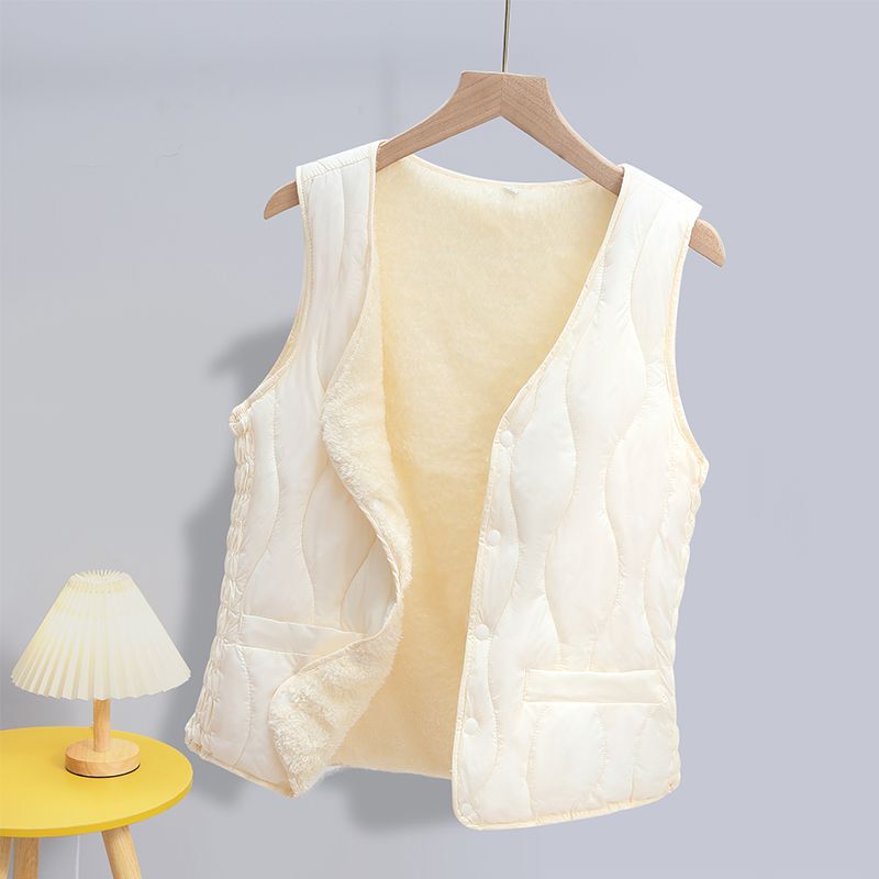 2026 Autumn/Winter New Women's Short down Cotton Vest, Warm and Thickened, Inner Wear Vest with Fleece Lining