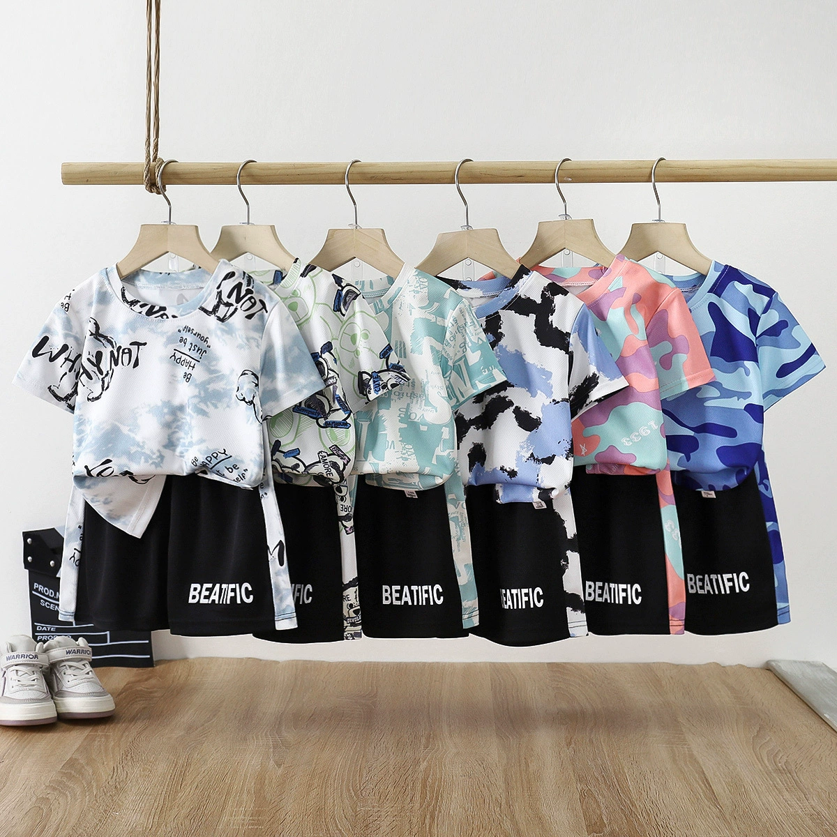 Детский комплект с короткими рукавами Летний новый камуфляжный шорты с короткими рукавами для мальчиков спортивная одежда для детей оптом