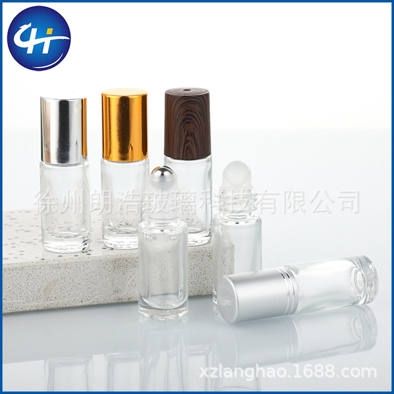 Cross-border 5/10ml Frosted Glass Wood Grain Cap Roll-on Bottle Essential Oil Perfume Roller Bottle Refillable Dispenser Bottle Can Be Packaged as Set