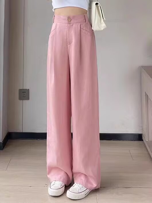 Quần nữ cạp cao ống rộng lụa băng mềm mại dáng suông — Màu đen