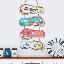 跨境木制海洋标志三联拖鞋海滩卫生间浴室装饰挂牌客厅装饰挂件