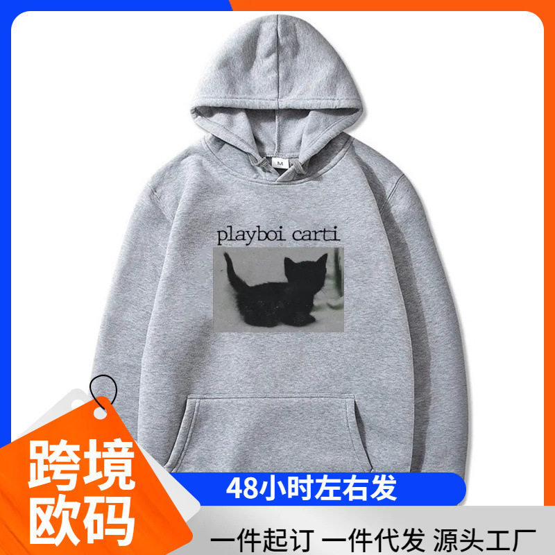 Playboi Carti Oversized Hip Hop Hoodie Cute Cat Print Hoodie Cotton Sweatshirts Fashion