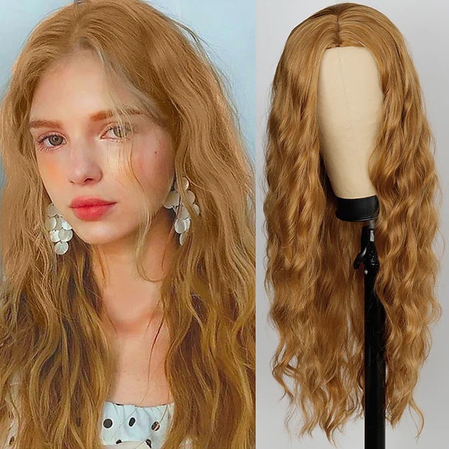 欧美假发女羊毛卷长款假发套全头中分玉米须长卷发化纤头套wigs|undefined