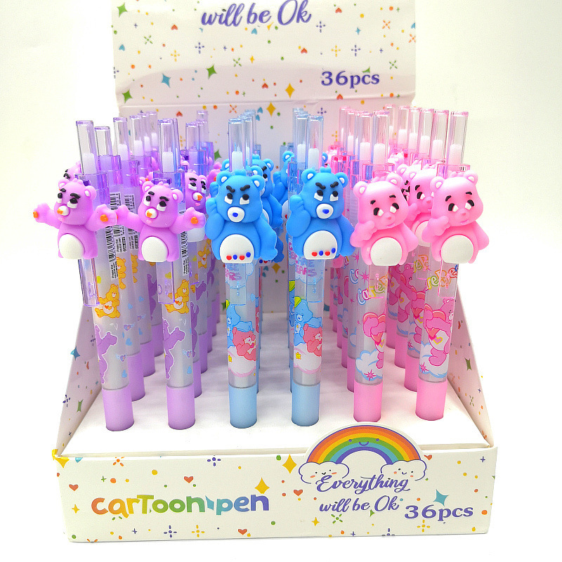 Amor oso cuidado osos lindos dibujos animados pulsar bolígrafos neutros de alto valor de firma bolígrafo azul fuera