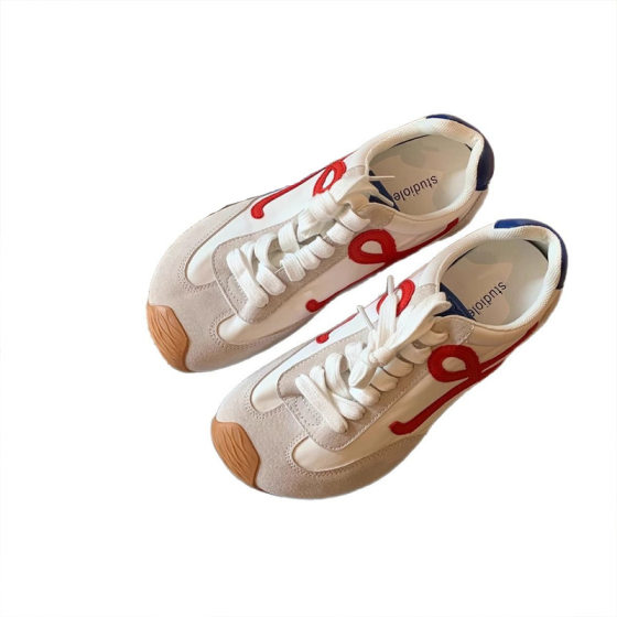 Cowhide Version Grape Mom Same Genuine Leather Casual sneaker Crooked Head Contrast Color Stitching Lace-up Shoes Women's Forrest Gump Shoes