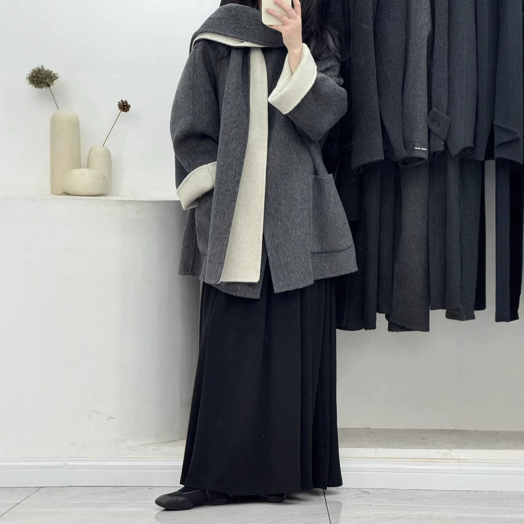 [Бумажное любовное письмо] Осеннее и зимнее новое двухстороннее шерстяное пальто средней и длинной корейской версии свободного шарфа шерстяного пальто