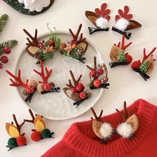 跨境热销圣诞发夹女麋鹿角发卡水貂绒对夹可爱发饰圣诞节装饰礼品