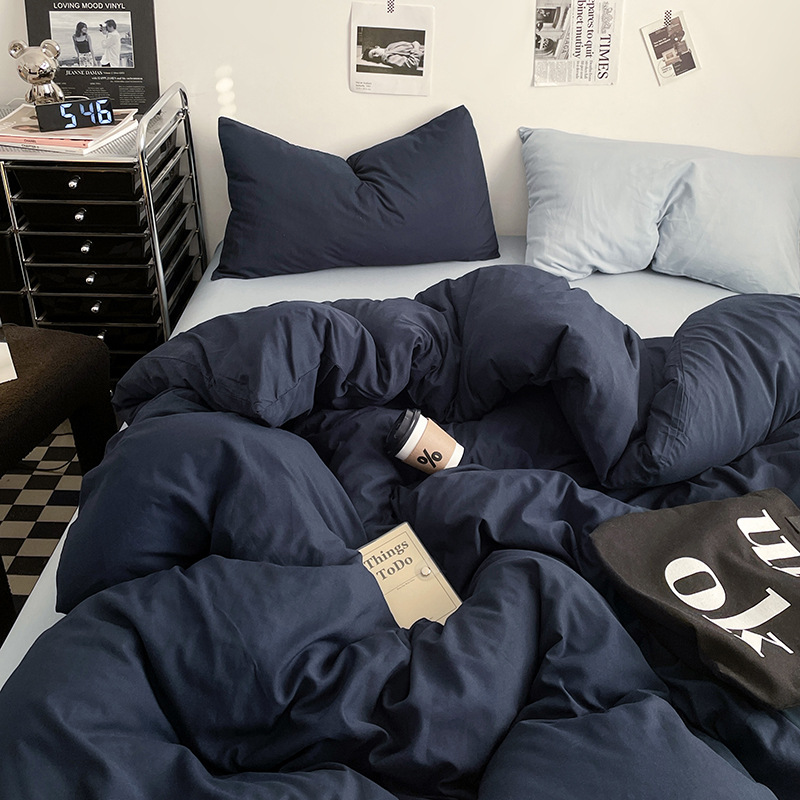 2024 nueva serie de cuatro piezas de mezcla y combinación de color sólido de algodón lavado de peso alto