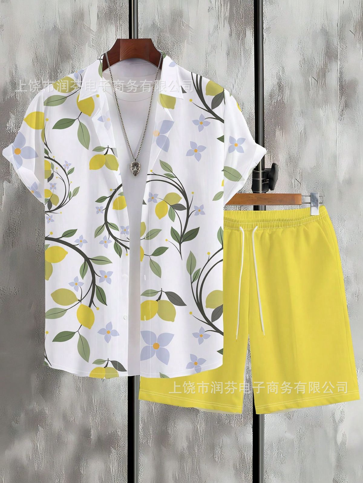 2026 viaje transfronterizo de vacaciones de viento camisa set hombre verano suelto transpirable dos piezas set mar ocio versátil