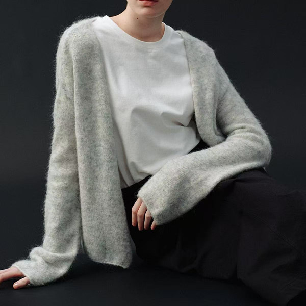 Alpaca Wool Simple Literary Fluffy Lazy V Neck Knitted Cardigan Top for Women 36106 Alpaca Wool Simple Literary Fluffy Lazy V Neck Knitted Cardigan Top for Women 36106