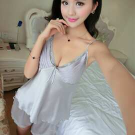 春夏仿真丝大码女士家居服 性感蕾丝露背情趣睡裙 居家舒适睡衣