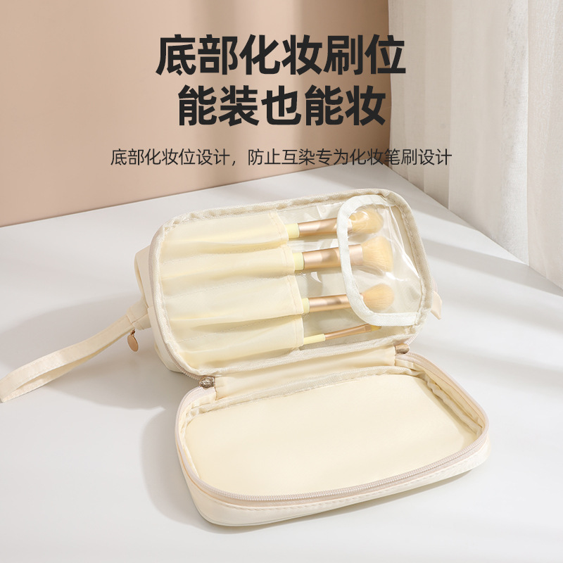 Runhui bolsa de cosméticos de doble capa de sarga bolsa de lavado de viaje de negocios de color sólido bolsa de almacenamiento de cosméticos de gran capacidad de doble capa