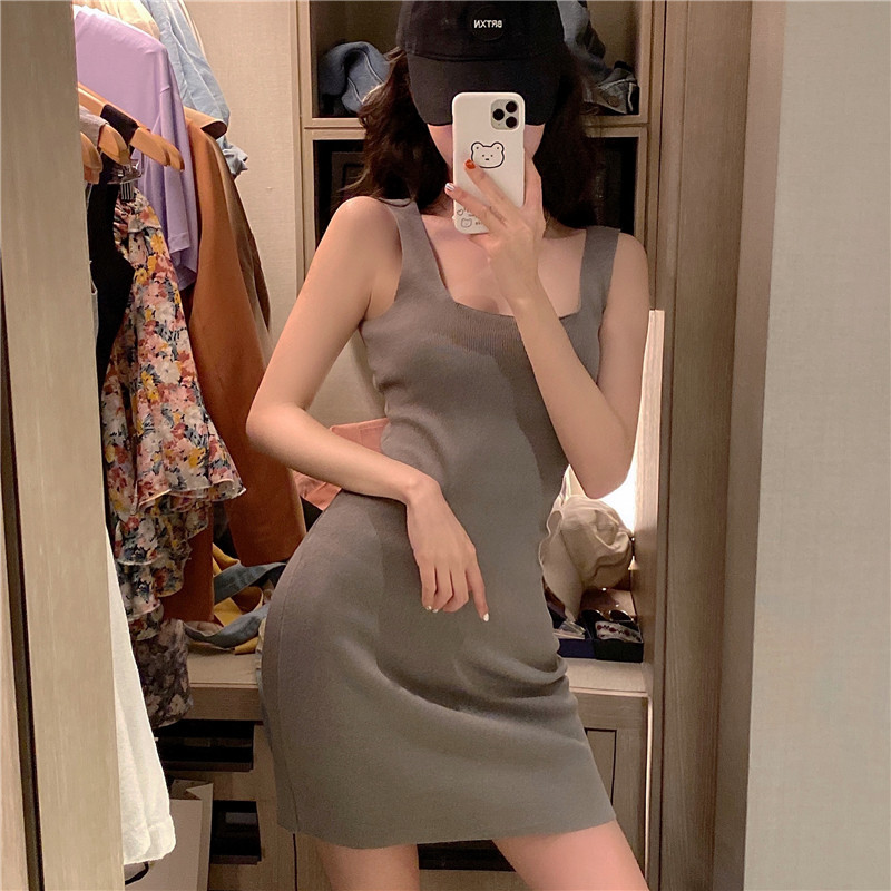 182g Weight Above Knee Dress Length Type Sleeveless Sleeve Length Strap Dress Dresses Type Polyacrylonitrile Fiber Fabric Type High Waist Waist Line Holiday, Daily Occasion Strap Neckline Slim Fit Type Solid Color Pattern Summer Season Women's Gender Casual, Elegant Style Wholesale Women's Casual Elegant Solid Color Holiday Daily Strap Sleeveless Strap Dress 23