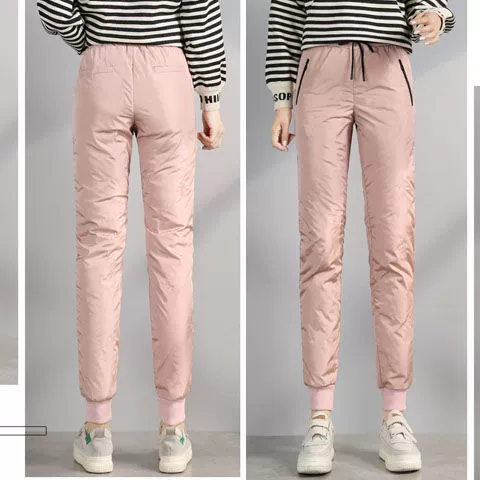 Brand keep warm elastic fitted windproof trousers with down