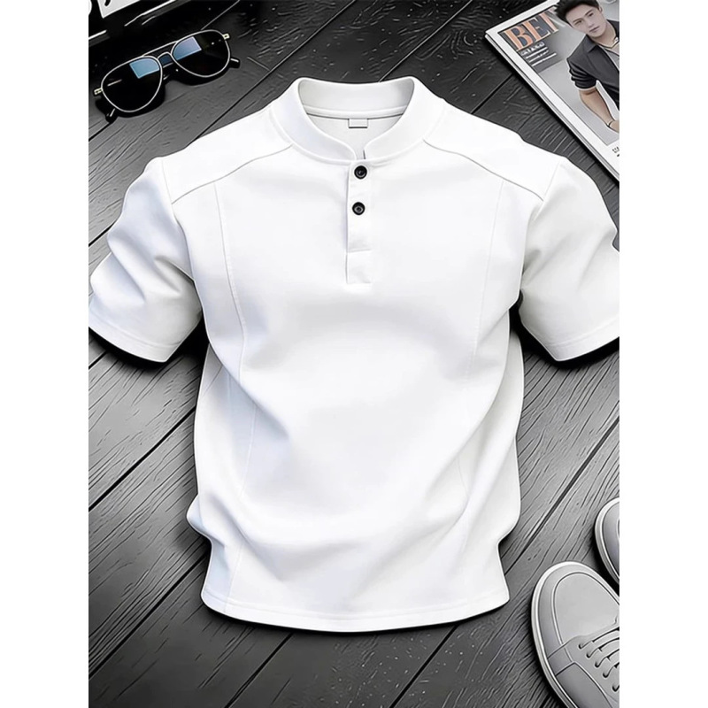 2026 New Style Polo Shirt Henry Stand Collar Short Sleeve Deconstructed Summer American Fashion Brand Loose Half-Sleeve T-Shirt for Men