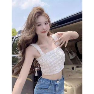Dopamine Outfit Rose Red Cloud Camisole Women's Summer Outer Wear Pure Lust Hottie Tube Top One-Shoulder Top