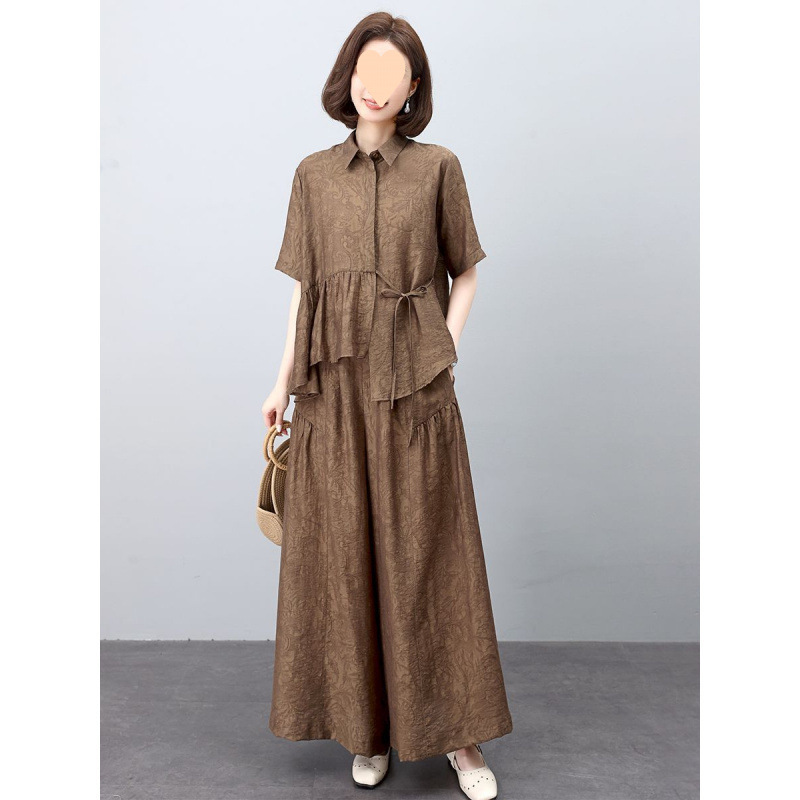 Mom Summer Fashion Set 2025 New High-end Fashionable Middle-aged and Elderly Women's Wide Legs Skirt Temperament Two-piece Set